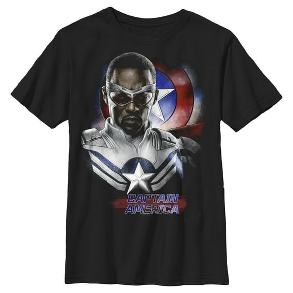 Boy's Marvel The Falcon and the Winter Soldier Captain America Pose Sam Graphic Tee Black X Small