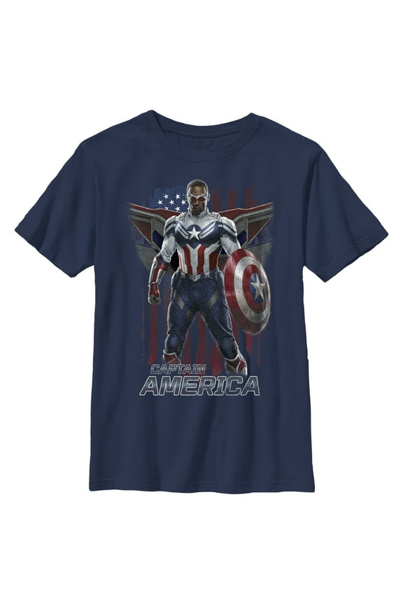 Boy's Marvel The Falcon and the Winter Soldier Captain America Ready Graphic Tee Navy Blue Small