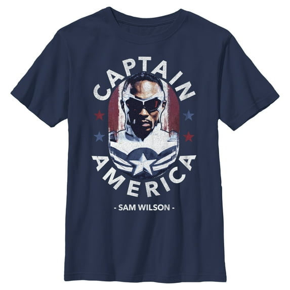 Boy's Marvel The Falcon and the Winter Soldier Captain America Sam Wilson Graphic Tee Navy Blue Large