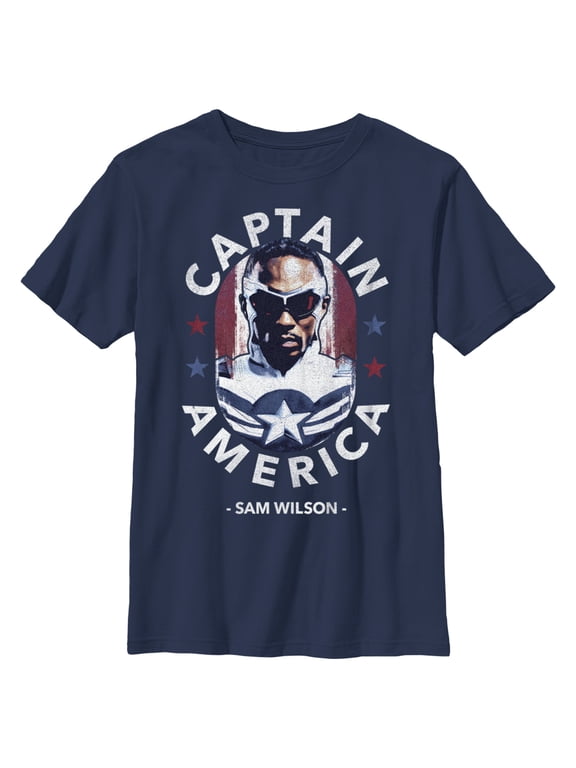 Boy's Marvel The Falcon and the Winter Soldier Captain America Sam Wilson Graphic Tee Navy Blue X Small
