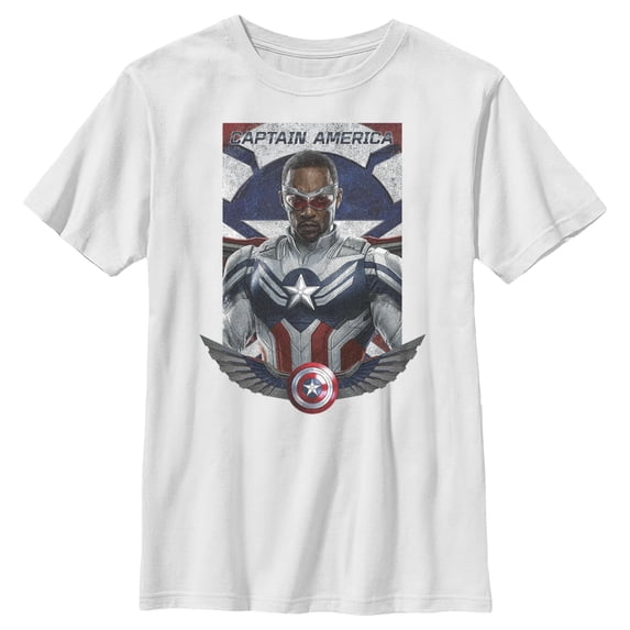 Boy's Marvel The Falcon and the Winter Soldier Captain America Shield Wings Graphic Tee White Large