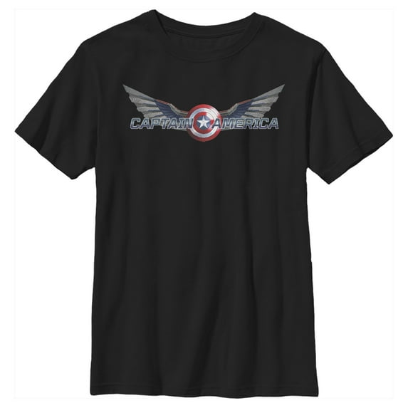 Boy's Marvel The Falcon and the Winter Soldier Captain America Shield with Wings Graphic Tee Black Large