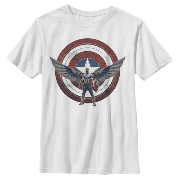 Boy's Marvel The Falcon and the Winter Soldier Sam Wilson Shield Graphic Tee White X Large