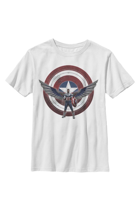 Boy's Marvel The Falcon and the Winter Soldier Sam Wilson Shield Graphic Tee White X Small