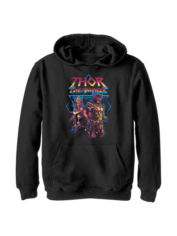 Boy's Marvel: Thor: Love and Thunder Distressed Main Characters Pull Over Hoodie Black Small