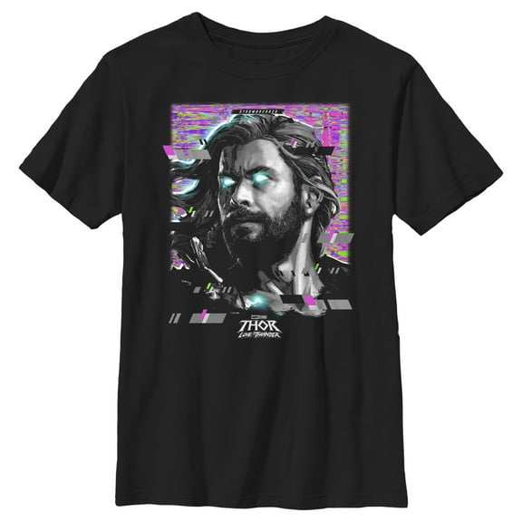 Boy's Marvel: Thor: Love and Thunder Glitch Thor  Graphic Tee Black Small