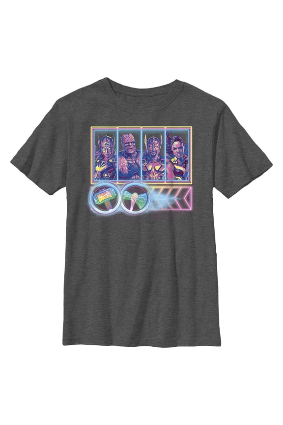 Boy's Marvel: Thor: Love and Thunder Group Panels Graphic Tee Charcoal Heather X Large