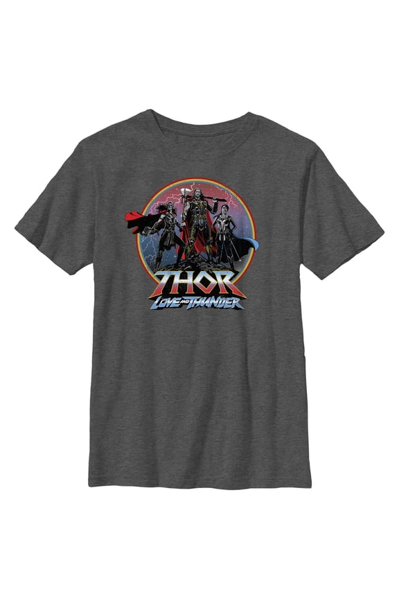 Boy's Marvel: Thor: Love and Thunder Heroes Circle Logo Graphic Tee Charcoal Heather Large