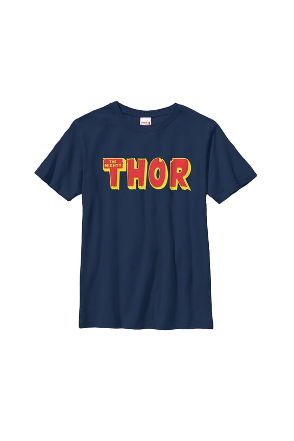 Boy's Marvel Thor Text Logo Graphic Tee Navy Blue X Small