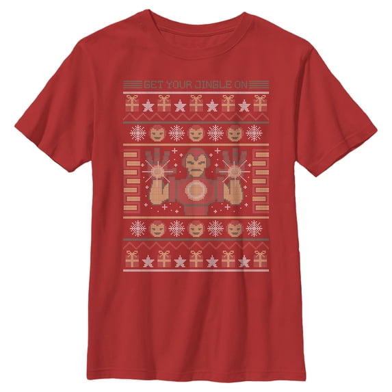Boy's Marvel Ugly Christmas Iron Man Graphic Tee Red Small