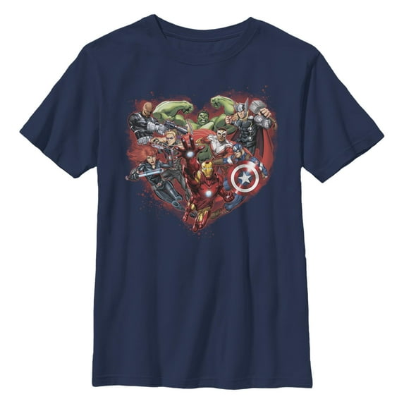 Boy's Marvel Valentine's Day Avenger Heart Collage Graphic T-Shirt