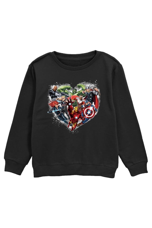 Boy's Marvel Valentine's Day Avenger Heart Collage Sweatshirt