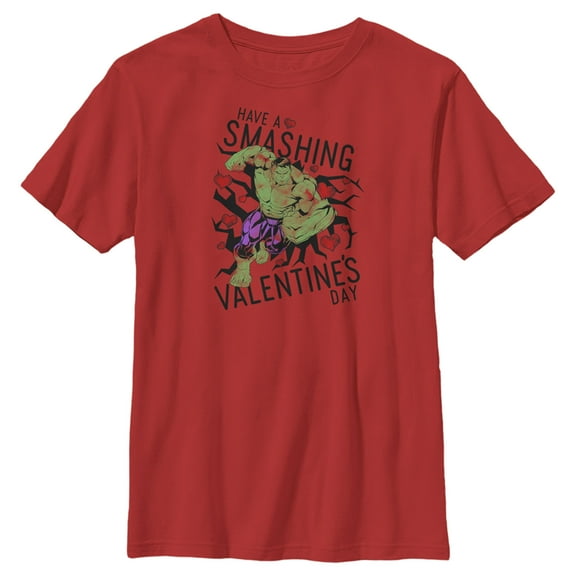 Boy's Marvel Valentine's Day Hulk Smashing  Graphic Tee Red Small