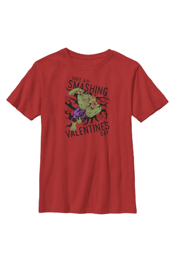 Boy's Marvel Valentine's Day Hulk Smashing Graphic Tee Red X Small