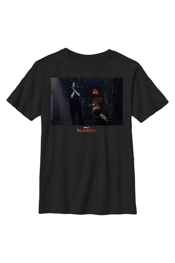 Boy's Marvel WandaVision Wanda and Agatha Graphic Tee Black Large