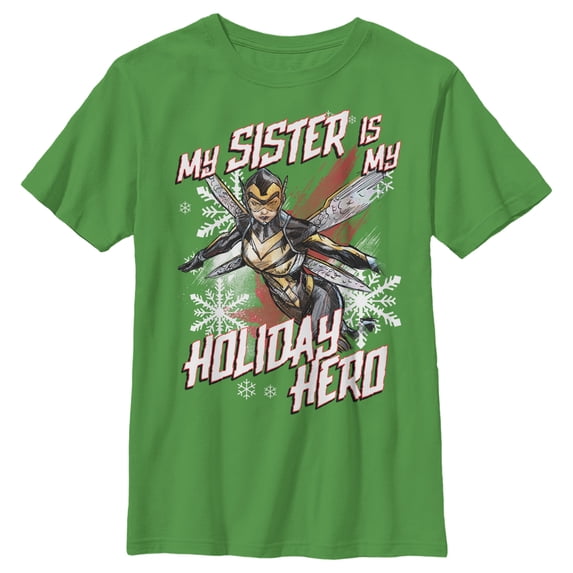 Boy's Marvel Wasp Sister Holiday Hero Graphic Tee Kelly Green Medium