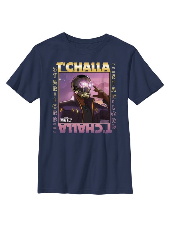 Boy's Marvel What if…? T'Challa Graphic Tee Navy Blue Medium