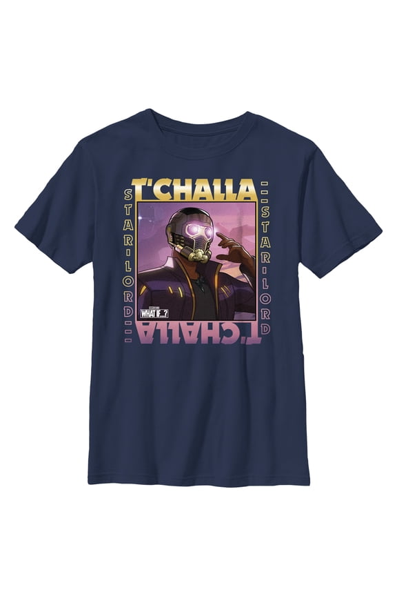 Boy's Marvel What if…? T'Challa Graphic Tee Navy Blue Medium