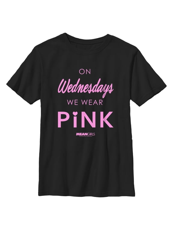 Boy's Mean Girls On Wednesdays We Wear Pink Official Logo Graphic Tee Black Large