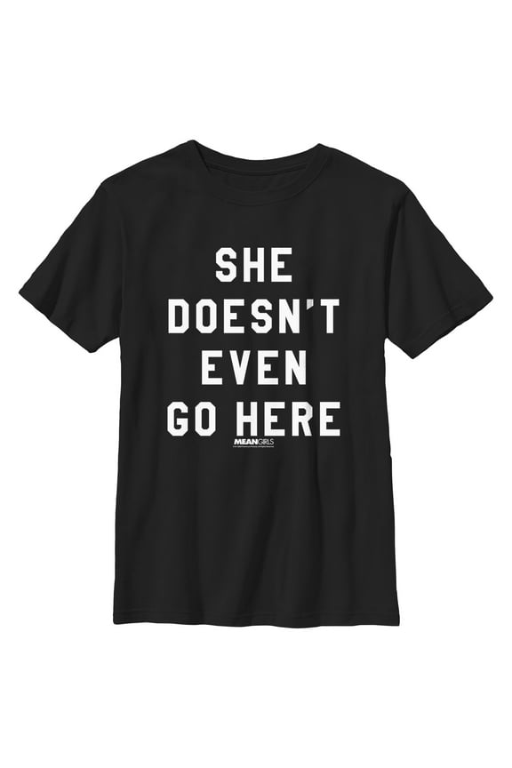 Boy's Mean Girls She Doesn't Even Go Here Black Bold Graphic Tee Black X Large
