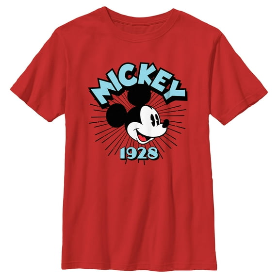 Boy's Mickey & Friends 1928 Face Graphic Tee Red Medium