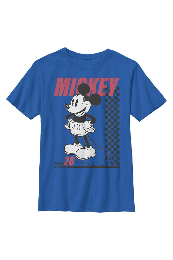 Boy's Mickey & Friends 28 Checkered Mickey Graphic Tee Royal Blue Large