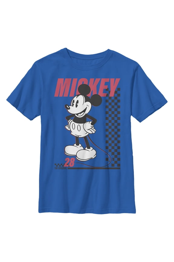 Boy's Mickey & Friends 28 Checkered Mickey Graphic Tee Royal Blue Small
