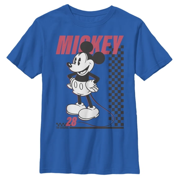 Boy's Mickey & Friends 28 Checkered Mickey Graphic Tee Royal Blue X Large