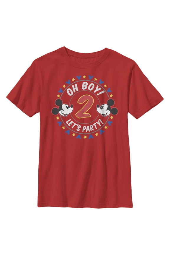 Boy's Mickey & Friends 2nd Birthday Oh Boy Let's Party Mickey Graphic Tee Red X Small