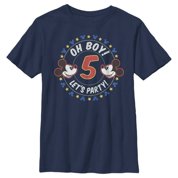 Boy's Mickey & Friends 5th Birthday Oh Boy Let's Party Mickey Graphic Tee Navy Blue X Large