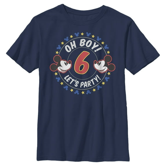 Boy's Mickey & Friends 6th Birthday Oh Boy Let's Party Mickey Graphic Tee Navy Blue X Small