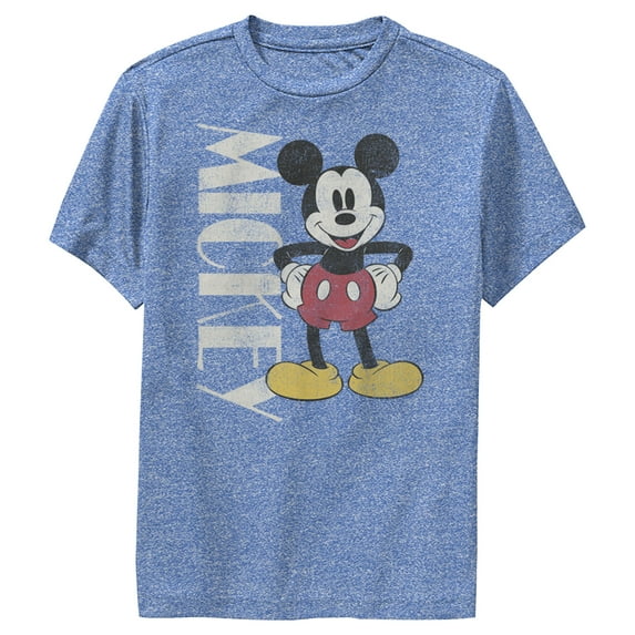 Boy's Mickey & Friends '90s Mickey Mouse Distressed Performance Graphic Tee Royal Blue Heather Medium