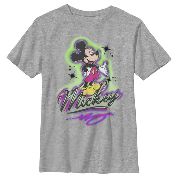 Boy's Mickey & Friends Airbrushed Signature  Graphic Tee Athletic Heather X Large