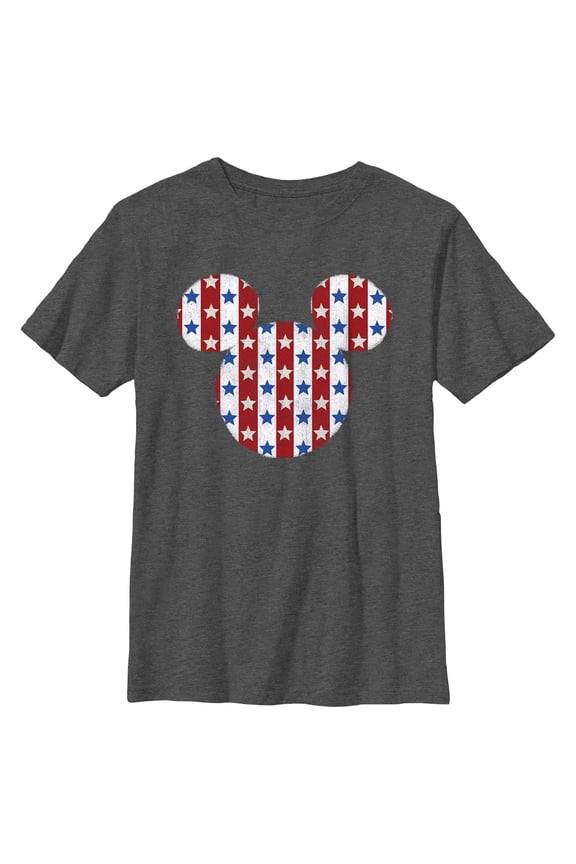 Boy's Mickey & Friends Americana Head Icon Graphic Tee Charcoal Heather Medium