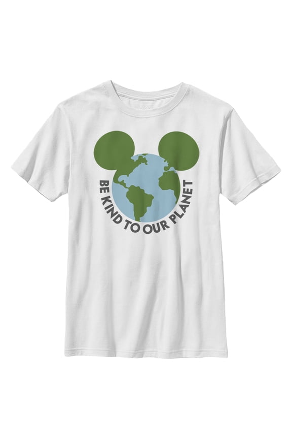 Boy's Mickey & Friends Be Kind to Our Planet Mickey Mouse Logo Graphic Tee White Large