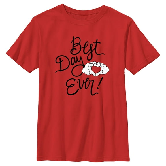 Boy's Mickey & Friends Best Day Ever Heart Sign  Graphic Tee Red Large
