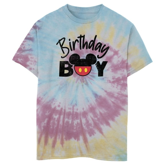 Boy's Mickey & Friends Birthday Boy Graphic Tee Blue/Pink/Light Yellow Small