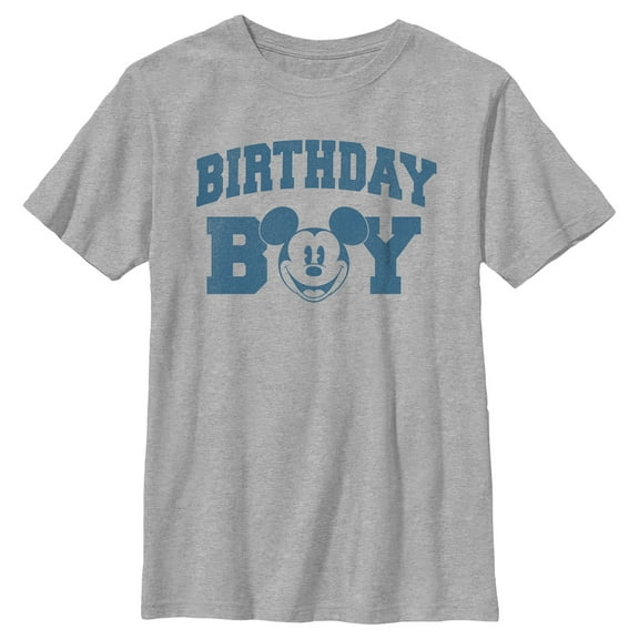 Boy's Mickey & Friends Birthday Boy Happy Face  Graphic Tee Athletic Heather Large