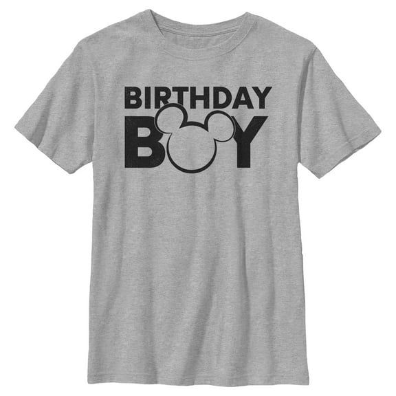 Boy's Mickey & Friends Birthday Boy Outline Logo Graphic Tee Athletic Heather Large