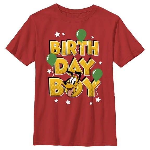 Boy's Mickey & Friends Birthday Boy Pluto Graphic Tee Red Large