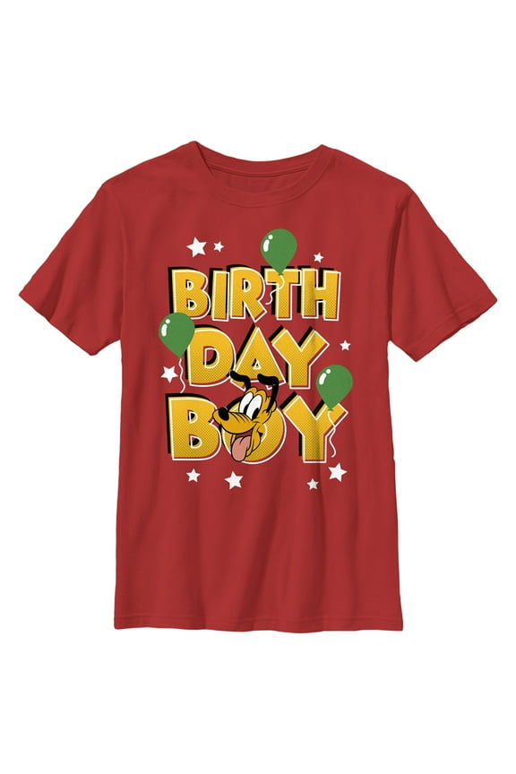 Boy's Mickey & Friends Birthday Boy Pluto Graphic Tee Red Medium