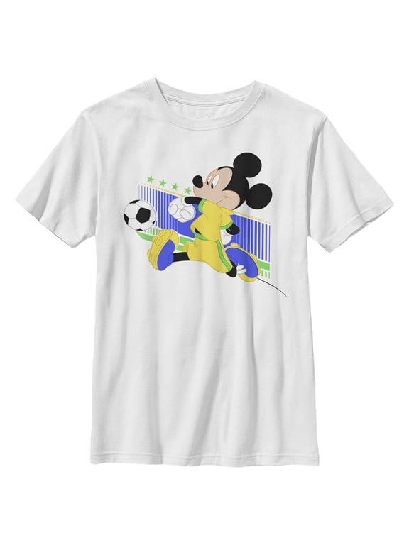 Boy's Mickey & Friends Brazil Soccer Team Graphic Tee White Large