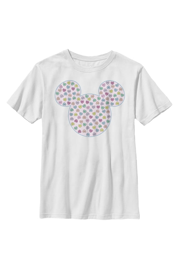 Boy's Mickey & Friends Candy Hearts Filled Logo Graphic Tee White Large