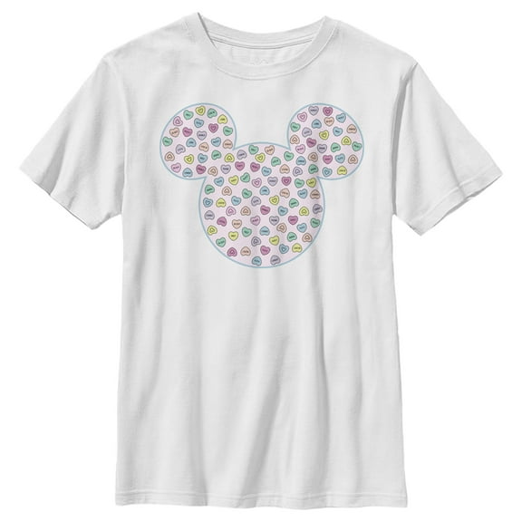 Boy's Mickey & Friends Candy Hearts Filled Logo Graphic Tee White X Small
