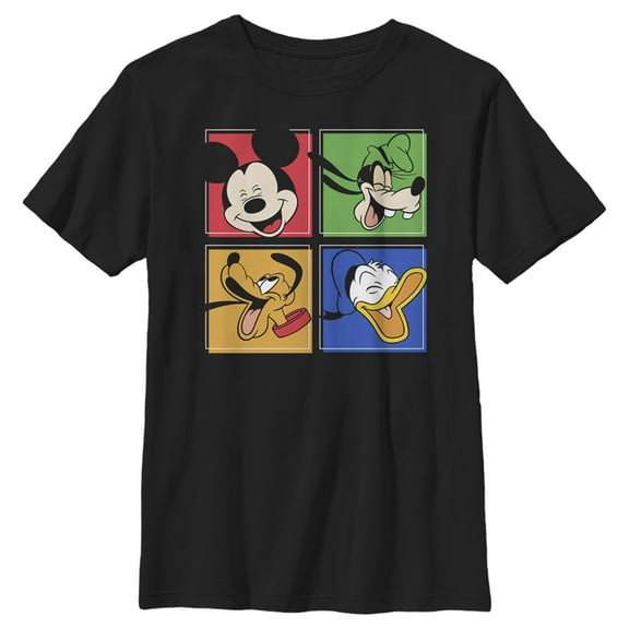 Boy's Mickey & Friends Character Grid Graphic Tee Black Large