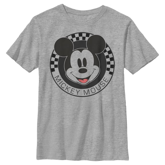 Boy's Mickey & Friends Checkered Mickey Mouse Portrait Graphic Tee Athletic Heather Large