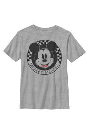 Boy's Mickey & Friends Checkered Mickey Mouse Portrait Graphic Tee Athletic Heather Medium