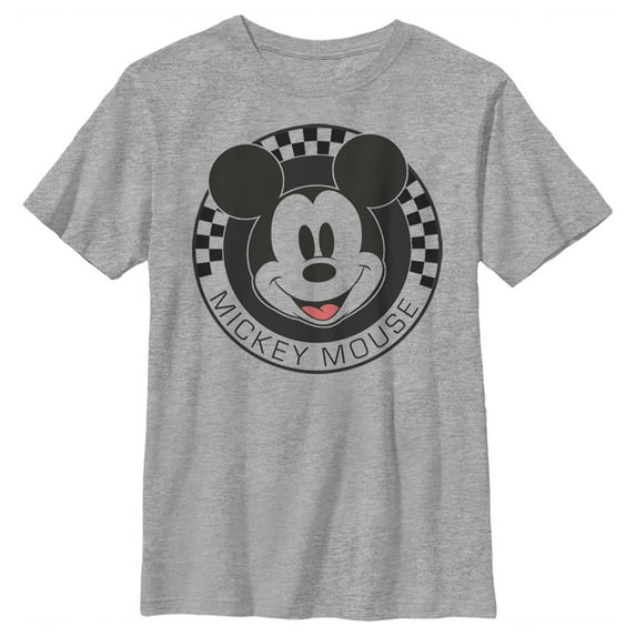 Boy's Mickey & Friends Checkered Mickey Mouse Portrait Graphic Tee Athletic Heather Medium