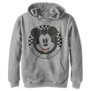 Boy's Mickey & Friends Checkered Mickey Mouse Portrait Pull Over Hoodie Athletic Heather Medium