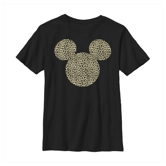 Boy's Mickey & Friends Cheetah Print Mickey Mouse Logo  Graphic Tee Black Large